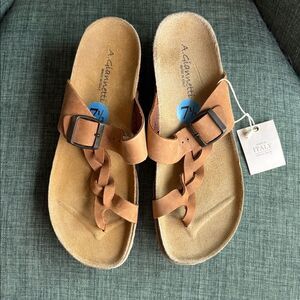 A. Giannetti Tan Leather Braided bohemian neutral platform women Sandals 7.5 NWT
